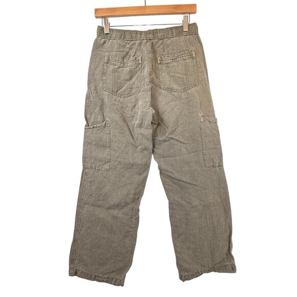 Joie Womens SIZE LARGE Linen Blend Pullon Pants Caro Utility Crop Dark Khaki Grn - Picture 2 of 9